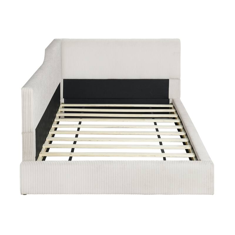 Twin Size L-Shaped Corduroy Daybed, Upholstered with Solid MDF Frame, Stylish Seating