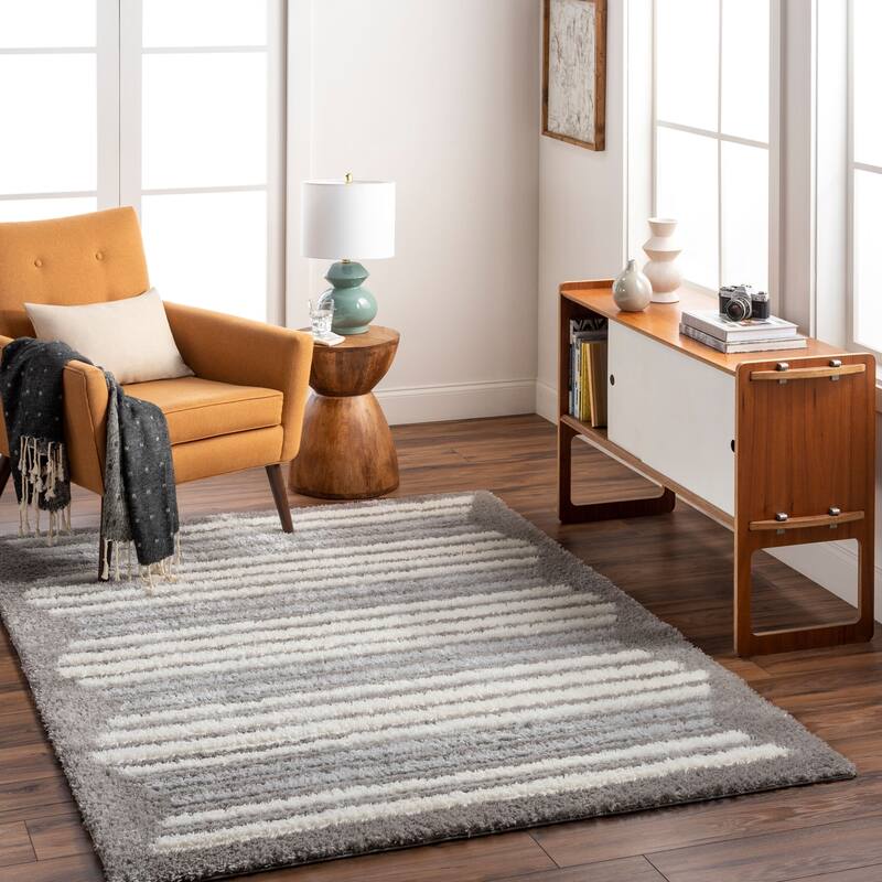Livabliss Nomadic Striped Plush Area Rug - Dark Grey - 5' 3" x 7'