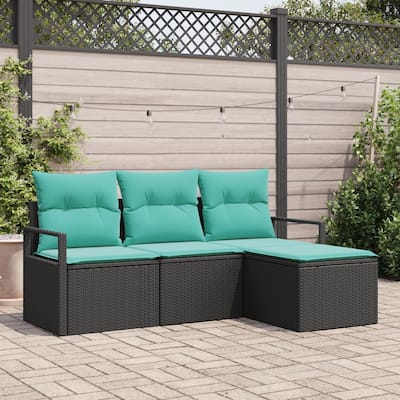 vidaXL 4 Garden Sofa Set with Cushions Black Poly Rattan - 68.9 x 46.1 x 27.2