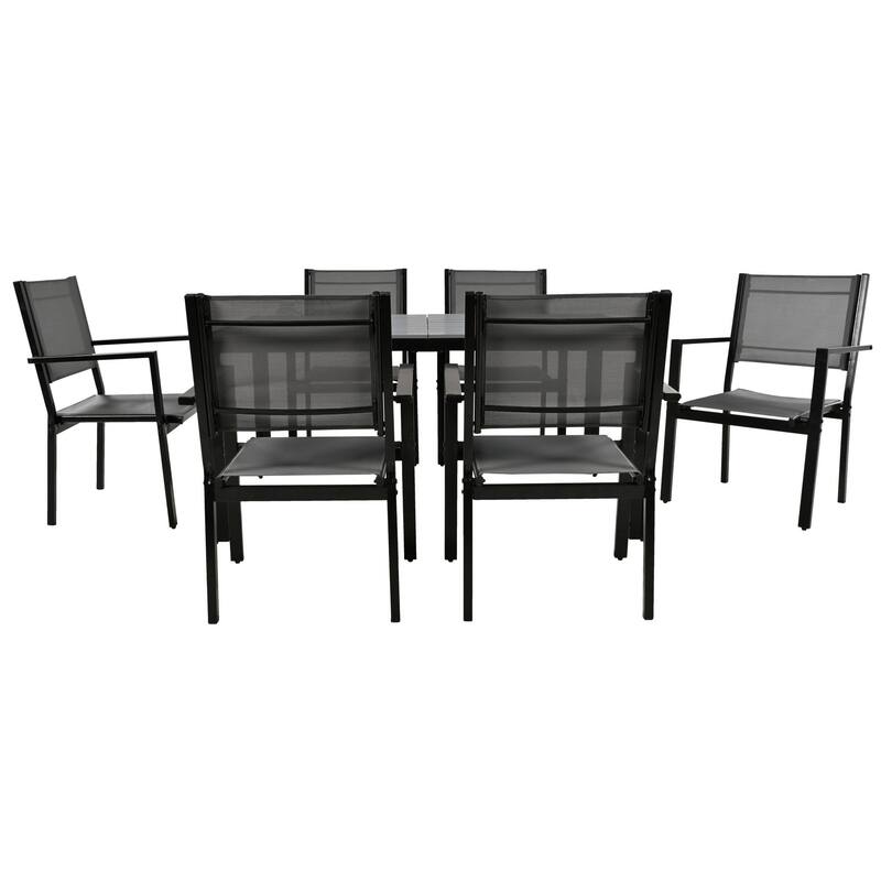 7 Piece Outdoor Dining Set, All Weather Steel Patio Dining Furniture with a Rectangular Table and 6 Chairs