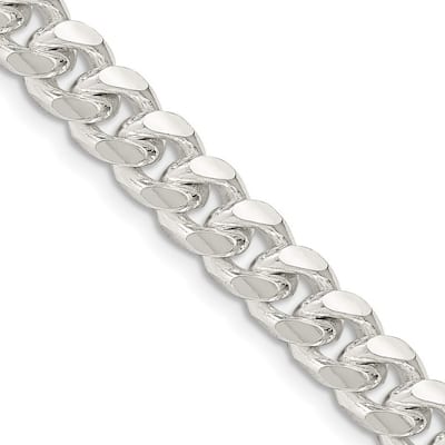 Curata 925 Sterling Silver 7.35mm Domed Curb Chain Necklace for Men