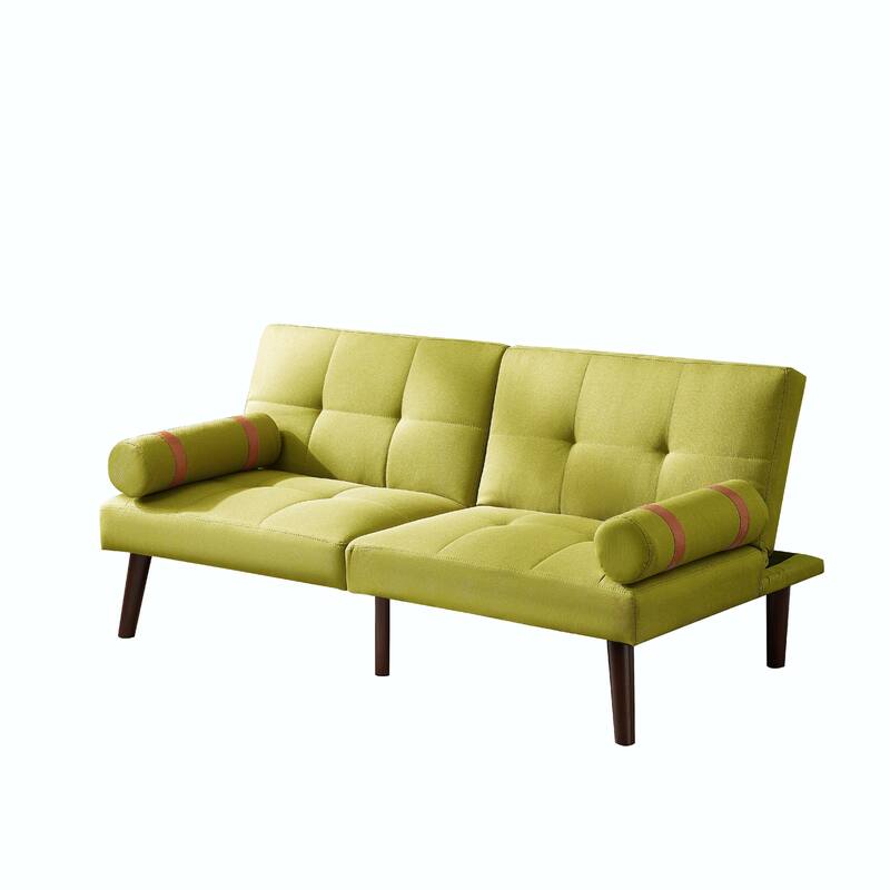 Convertible Sofa Bed Futon with Solid Wood Legs in Linen Fabric
