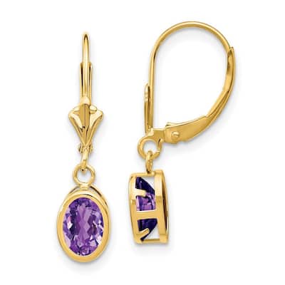 Curata 14k Yellow Gold 7x5mm Bezel Oval Natural Gemstone Leverback Earrings - 27x7mm