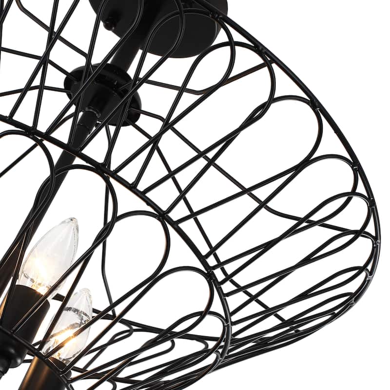 Matte Black 4-Light Metal Open Cage Semi-Flush Mount - Matte Black