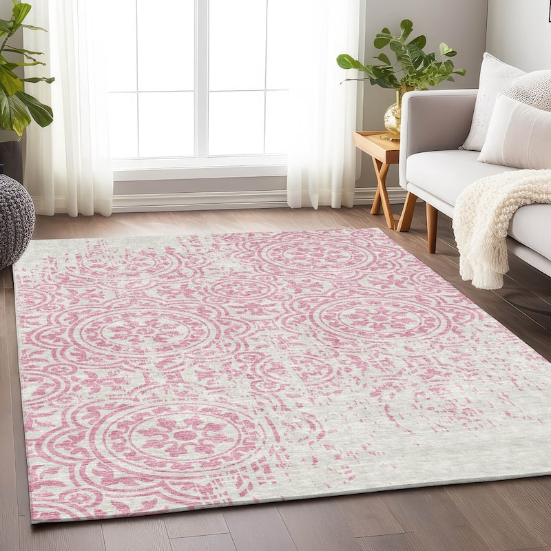 Premium Washable Super Soft Vanishing Medallion Mayfield Rug - Pink - 8' x 10'