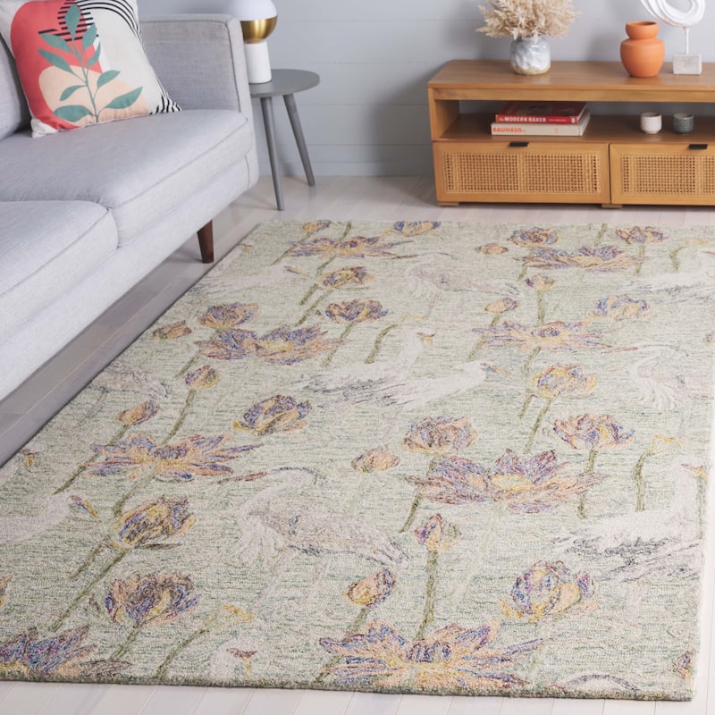 SAFAVIEH Handmade Blossom Babli Modern & Contemporary Wool Rug - 6' Square - Green/Ivory