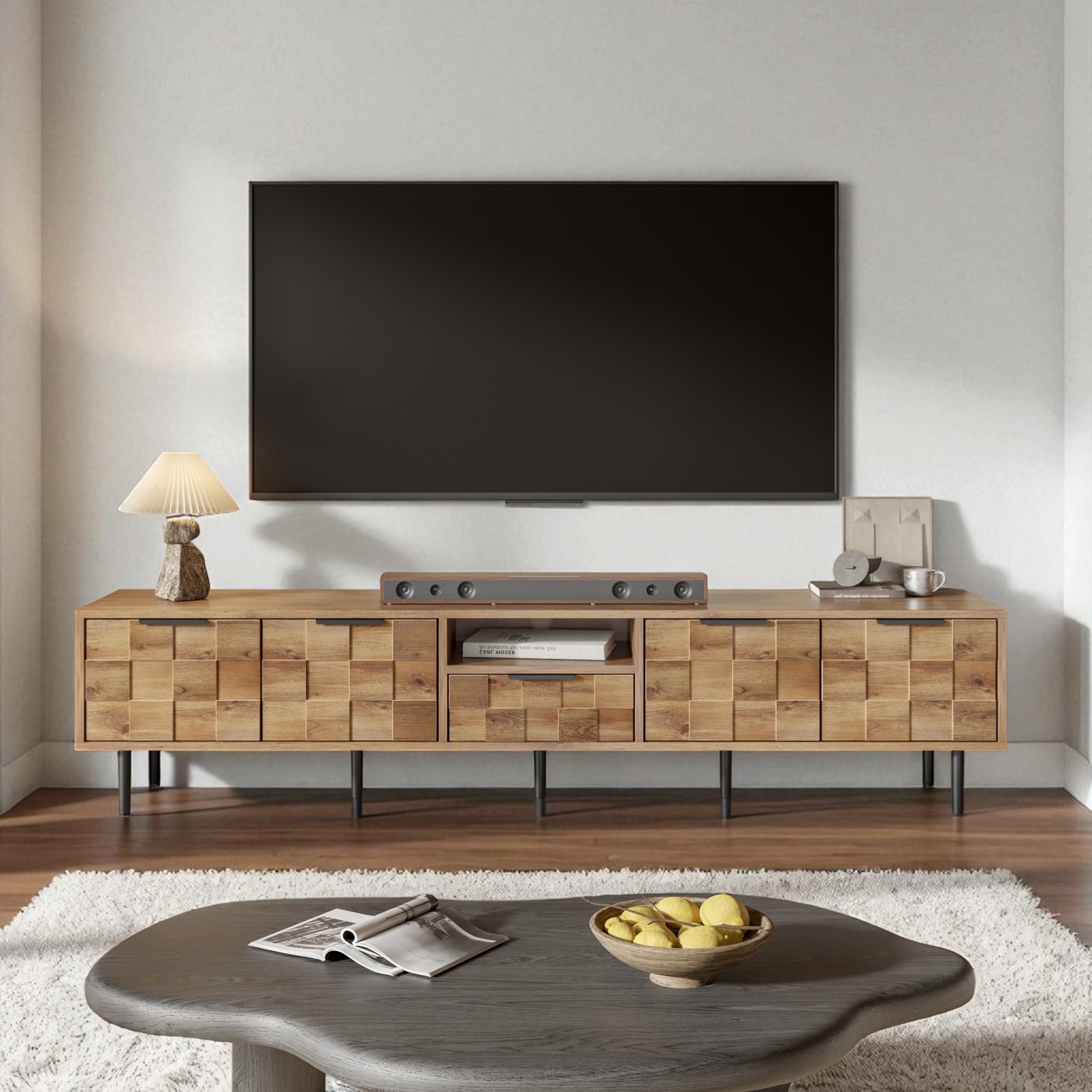 78" Modern Wood TV Stand for 85 Inch TVs, Entertainment Console with Storage Cabinets and Drawer for Living Room