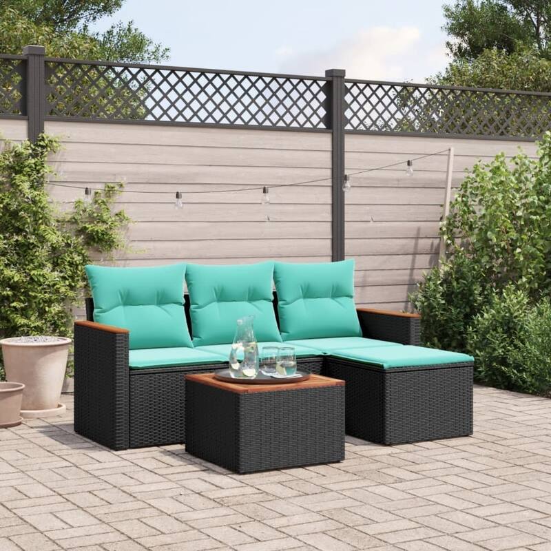 vidaXL Patio Sofa Set with Cushions Outdoor Conversation Furniture Poly Rattan - 21.7x 24.4x 27.2