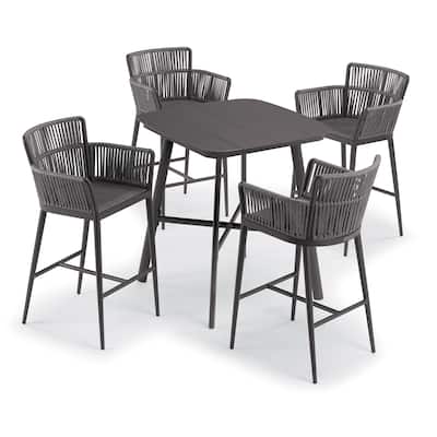 Oxford Garden Eiland 36-inch Carbon Square Bar Table with 4 Nette Ninja with Pewter Strap Bar Chairs