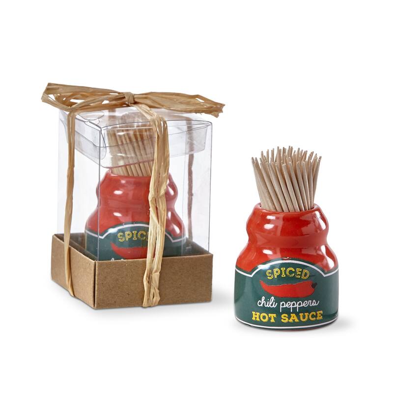 Hot Sauce Handmade Stoneware Toothpick Holder Set, 1.65L x 1.65W x 1.9H inches - Red