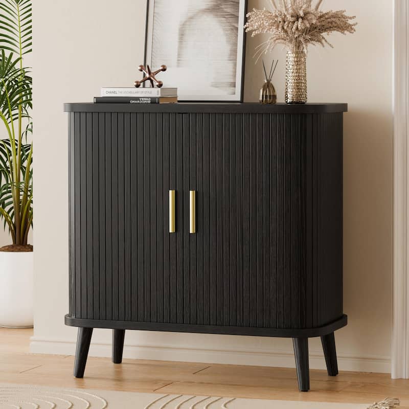 31" Sideboard Buffet Cabinet with 2 Sliding Tambour Doors and Adjustable Shelves - Black