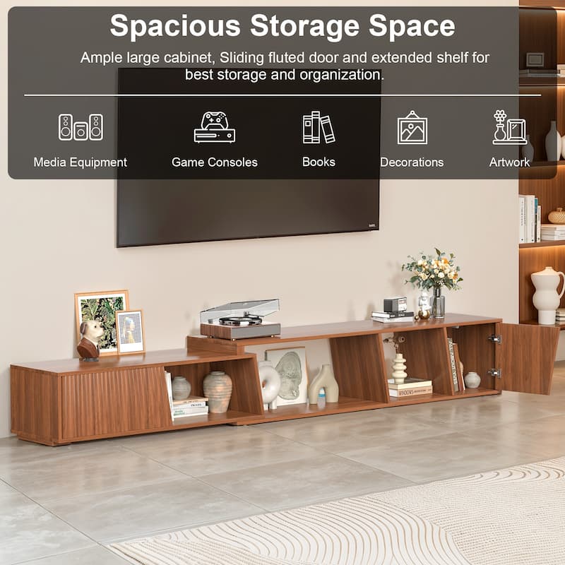 Pocassy Extendable TV Stand with Sliding Doors Minimalist Rectangle