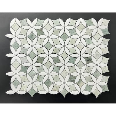 Ming Green and Thassos White Mosaic Wall & Floor Tile - Case (8 Sheets)