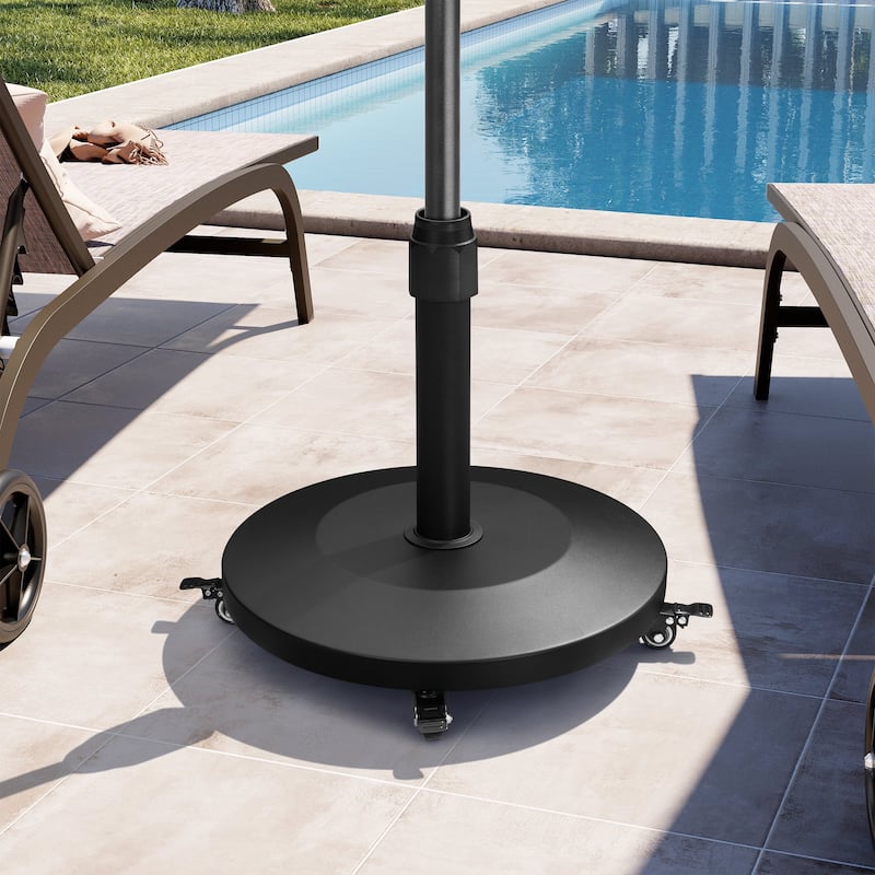 55-lb Patio Market Umbrella Base Stand Cement/Concrete Weights Base Holder w/Wheels - Dia. 18.9" x 18.1" high