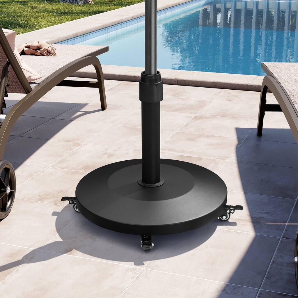 55 lbs Patio Market Umbrella Base Stand Cement/Concrete Weights Base Holder with Wheels - Dia. 18.9" x 18.1" high