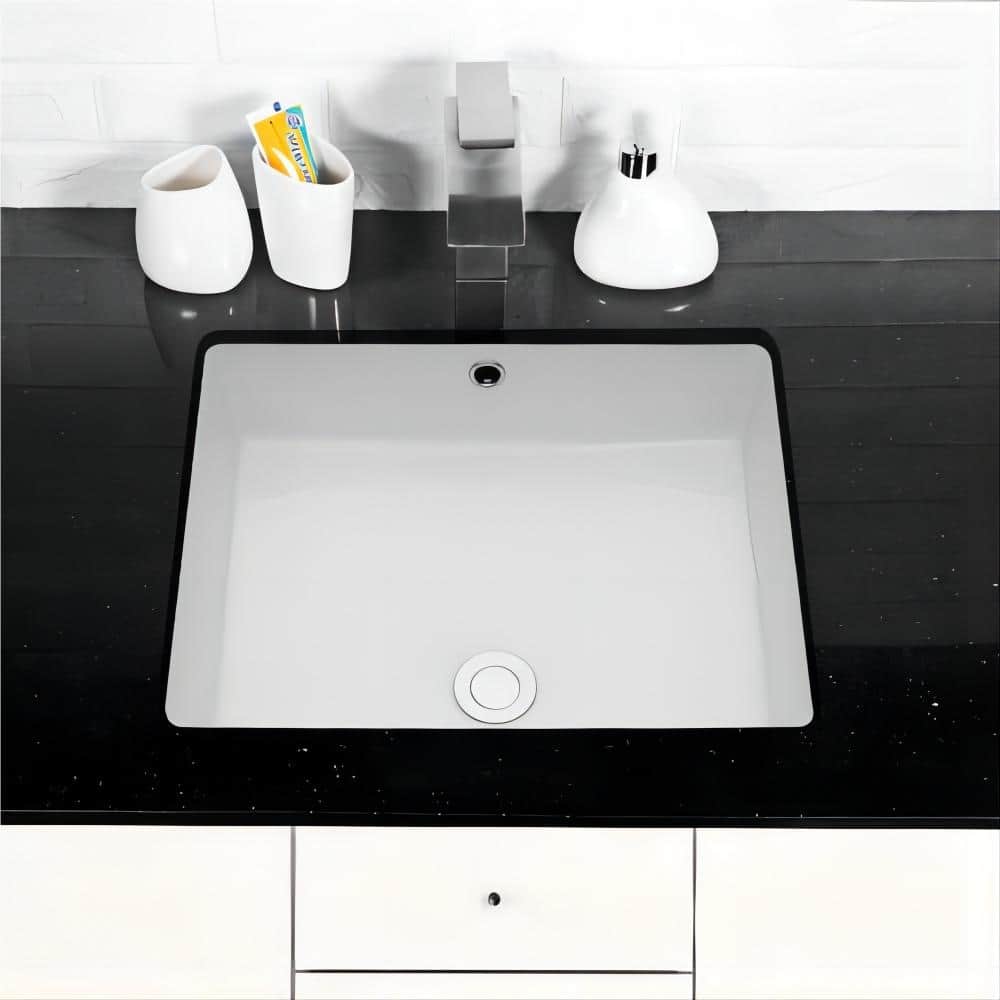Dornberg 20"x15.5" White Ceramic Rectangular Undermount Bathroom Sink with Overflow