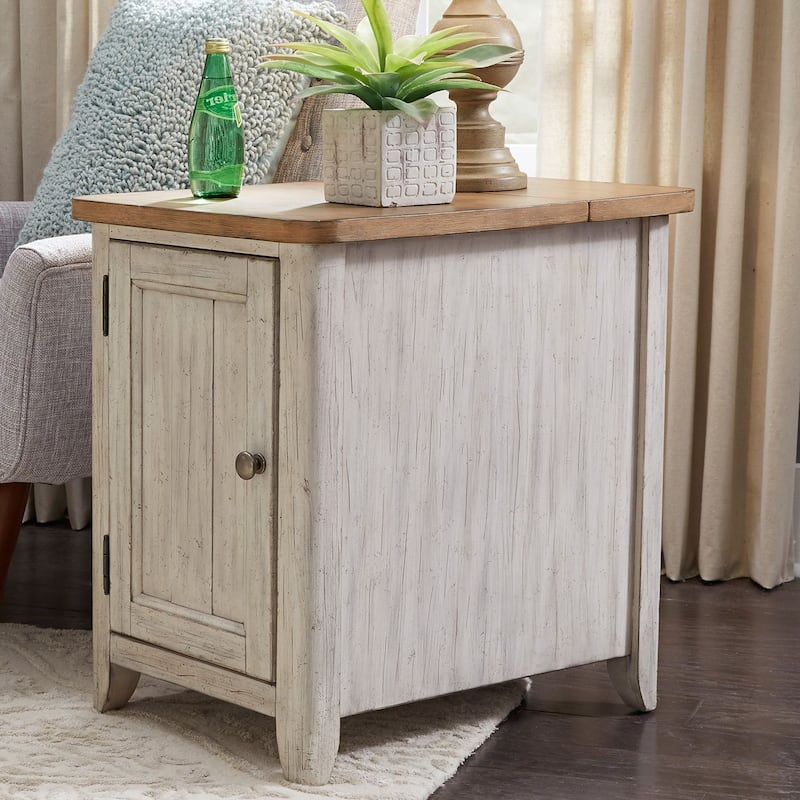 Farmhouse Reimagined Antique White Door Chair Side Table with Charging Station - Antique White