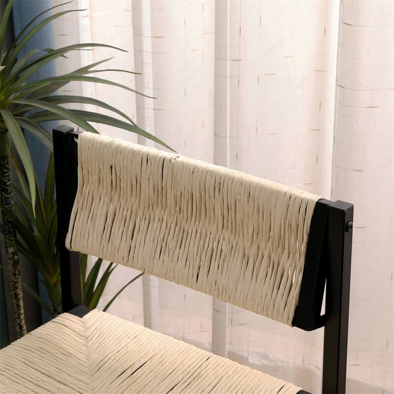 Modern Bar Stools with Metal Frame and Woven Seat(Set of 2) - N/A