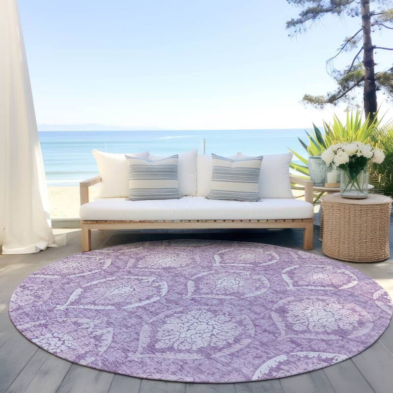 Machine Washable Indoor/ Outdoor Chantille Traditional Damask Rug - Plum - 8' x 8'