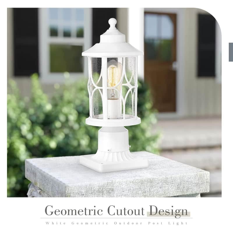2 Pack Modern Outdoor Post Lanterns for Patio Garden, Seeded Glass Shade