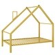 preview thumbnail 7 of 8, Gold Twin Size Metal House Platform Bed with Roof and Charming Chimney