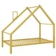preview thumbnail 8 of 8, Twin Size Metal House Platform Bed Frame with Roof and Chimney for Boys Girls Kids Adults Toddler, No Box Spring Required Gold