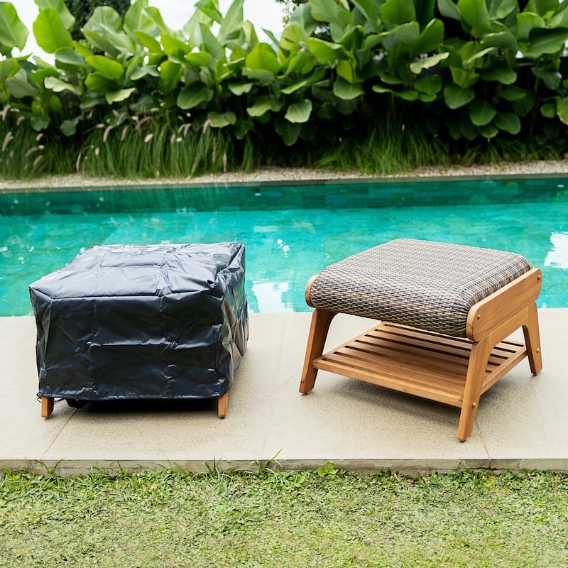 Cambridge Casual Camden Teak Patio Adirondack Chair Set with Padded Woven Seat - FREE Patio Cover