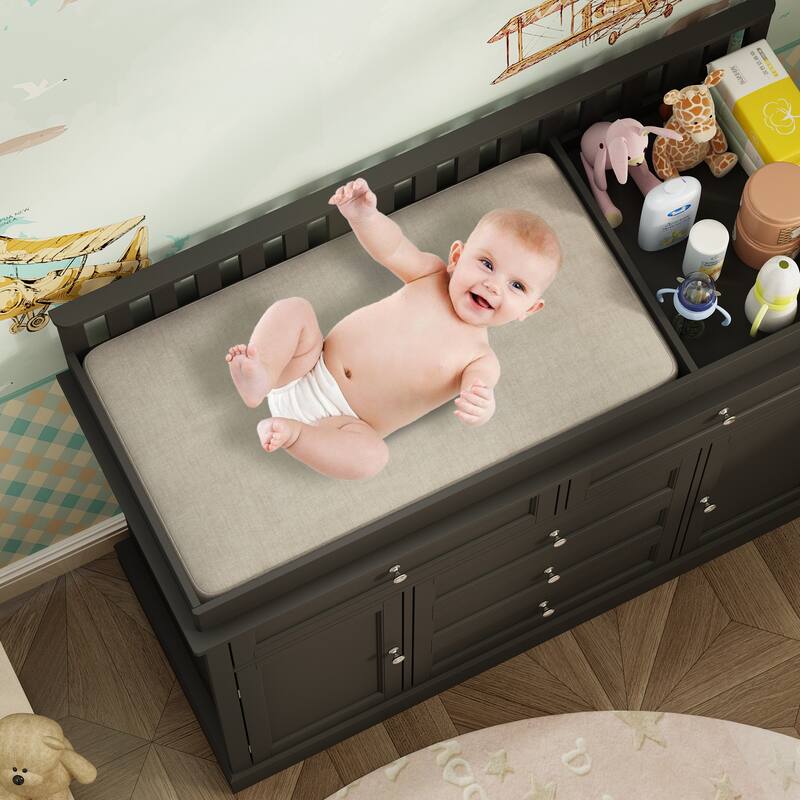Classic White Baby Changing Table with Storage Cabinets and Drawers