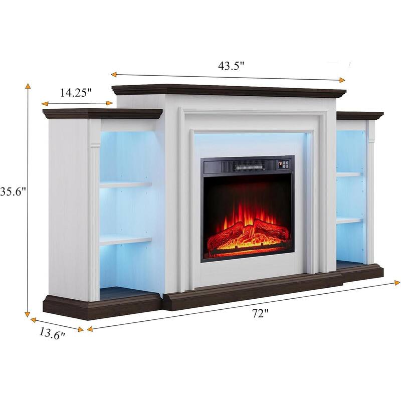 72 inch LED Electric Fireplace with Mantel Fireplace TV Stand Entertainment Center