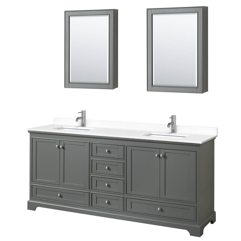 Wyndham Collection Deborah 80" Free Standing Double Basin Vanity Set - Dark Gray / White Cultured Marble Top / Polished