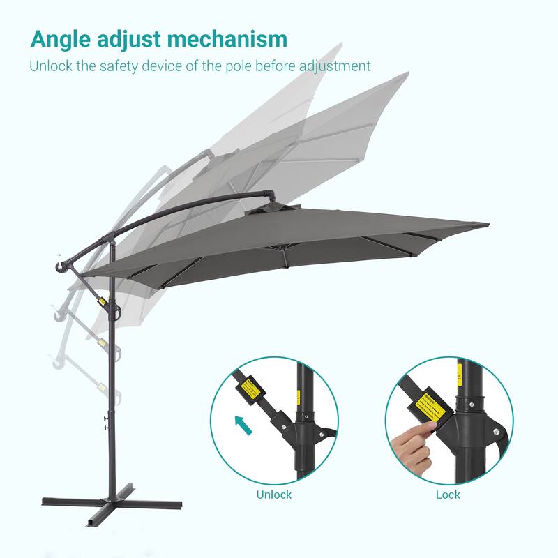 BONOSUKI 8.2x8.2ft Offset Patio Umbrella Hanging Umbrella w/Steel Ribs