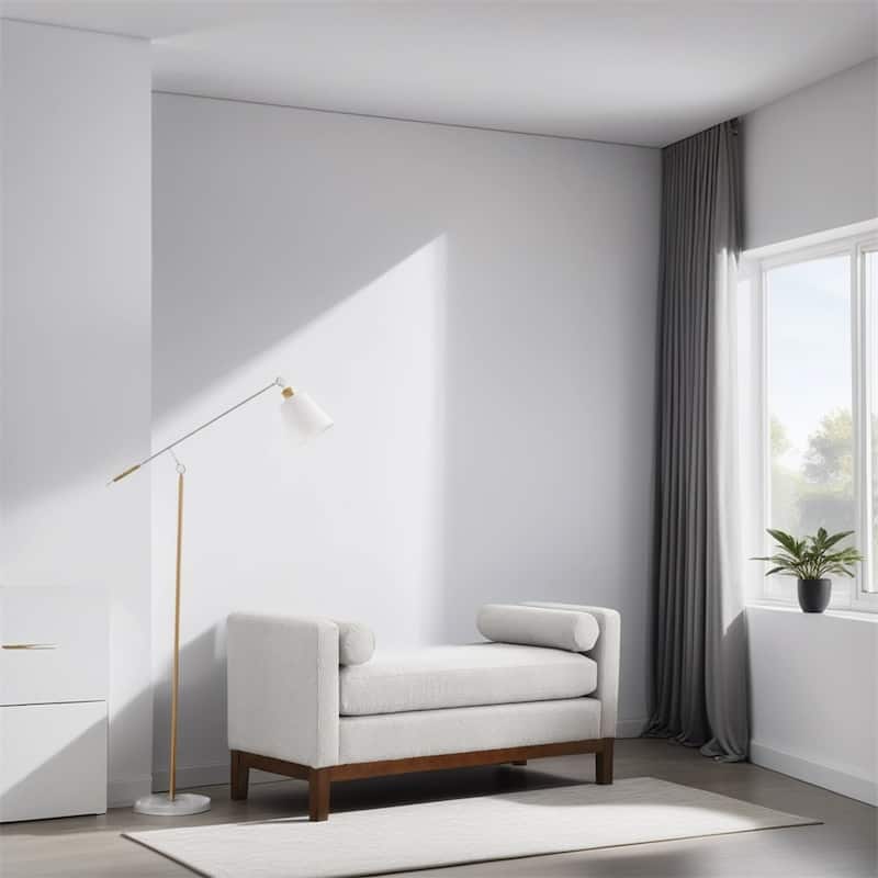 Elegant Upholstered Bench,Ottoman with Wood Legs & Bolster Pillows