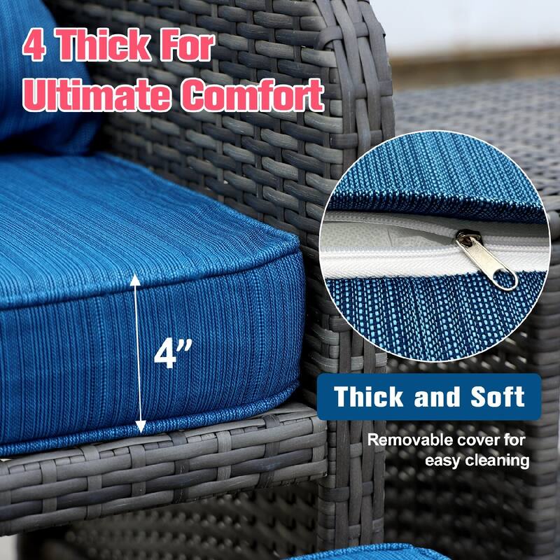 5-Piece Wicker Patio Chair Set with Ottomans and Coffe Table