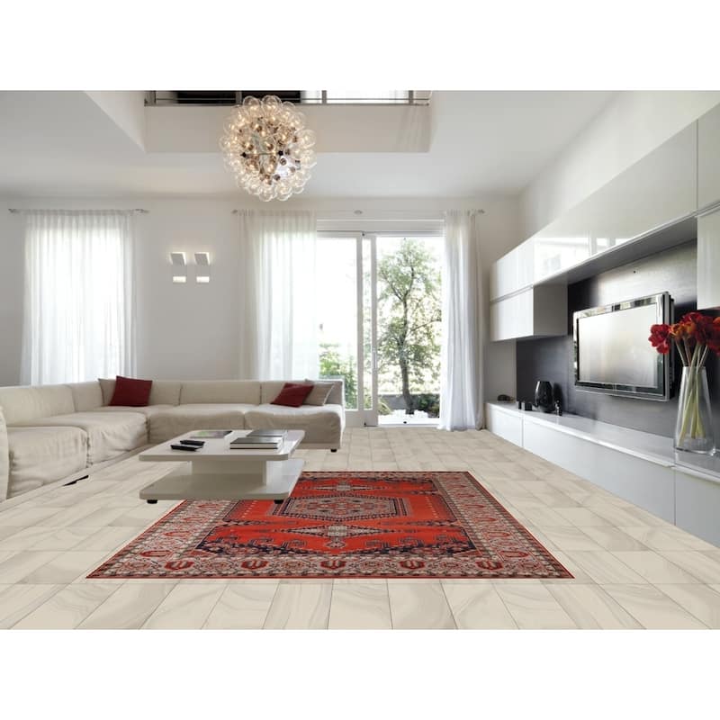 Viss Oriental Area Rug Handmade Geoemtric Orange Wool Carpet - 8'11"x 11'10"