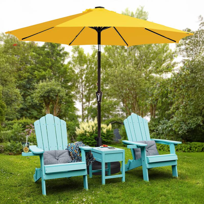 10ft Patio Market Umbrella with LED Lights,Crank & Tilt