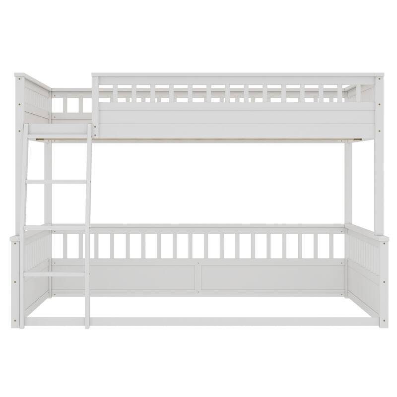 Full XL over Queen Bunk Bed with Ladder and Guardrails, White
