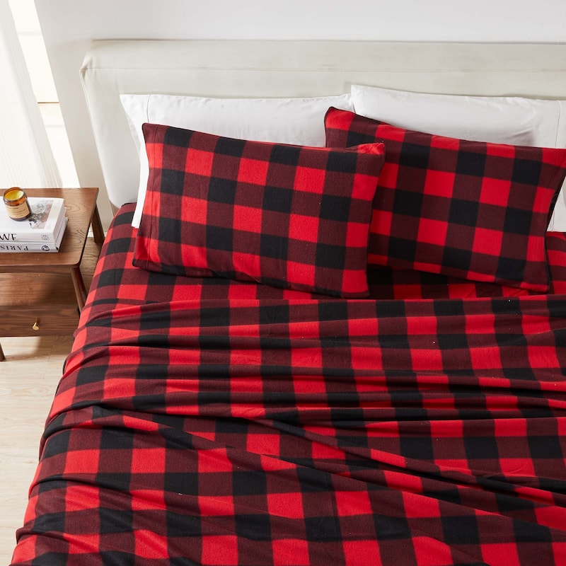 Great Bay Home Super Soft Extra Plush Plaid Fleece Bed Sheet Set