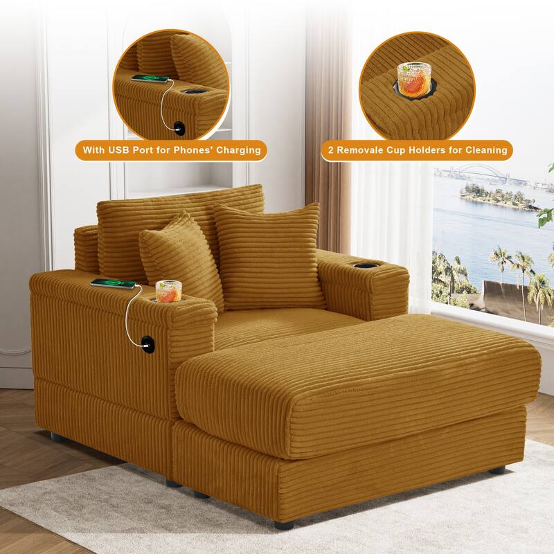 Ouyessir Upholstered Deep Seat Single Sofa with Ottoman for Living Room