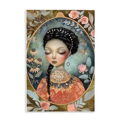 Stupell Floral Edged Portrait of Woman Wall Plaque Art Design By The Dutch Lady