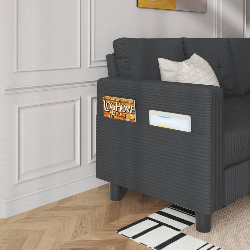 3-Seater Sectional Sofa with Movable Ottoman, Modern Living Room Couch