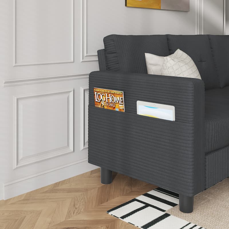 Futzca Modern Living Room Sofa Couch with Movable Ottoman & Extra Storage