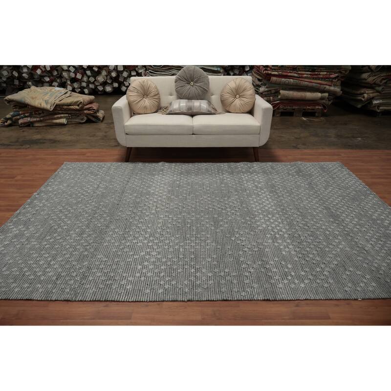 Hand Knotted Oriental 100% Wool Carpet Modern Geometric Greys & Charcoal Modern Gotti Design Area Rug - 9' 10'' X 6' 9''