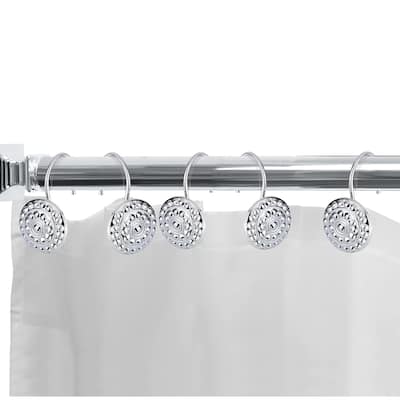 12 Piece Set - Button Chrome Heavy Duty Shower Curtain Hooks Rings Rustproof Metal
