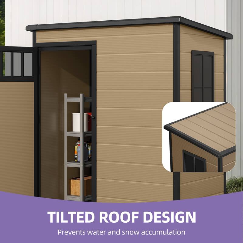 6x4.4 FT/5x3 FT Resin Storage Shed with Fence-Style and Side Windows