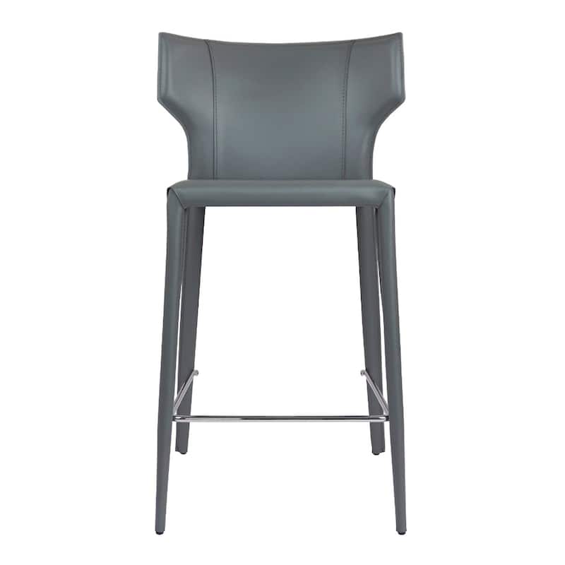 Adoro Mid-century Modern Wingback Leather Counter Stool - Grey