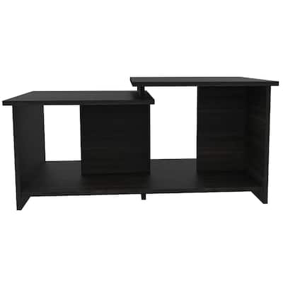 35" Black Wood Coffee Table Rectangular Modern Storage Table for Contemporary Living Spaces