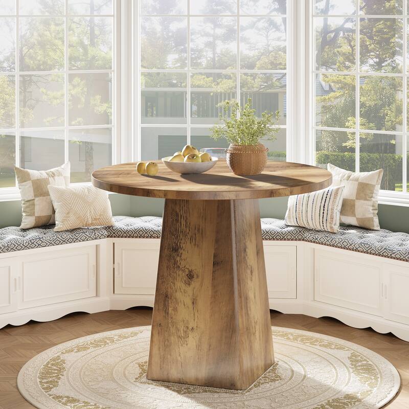 31.5-Inch Round Dining Room Table for 2-4, Farmhouse Small Kitchen Dinner Table - Brown