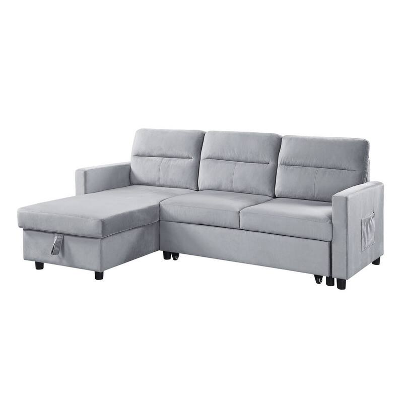 Ami 82 Inch Modern Reversible Sleeper Sofa with Chaise, Side Pocket, Gray - Gray