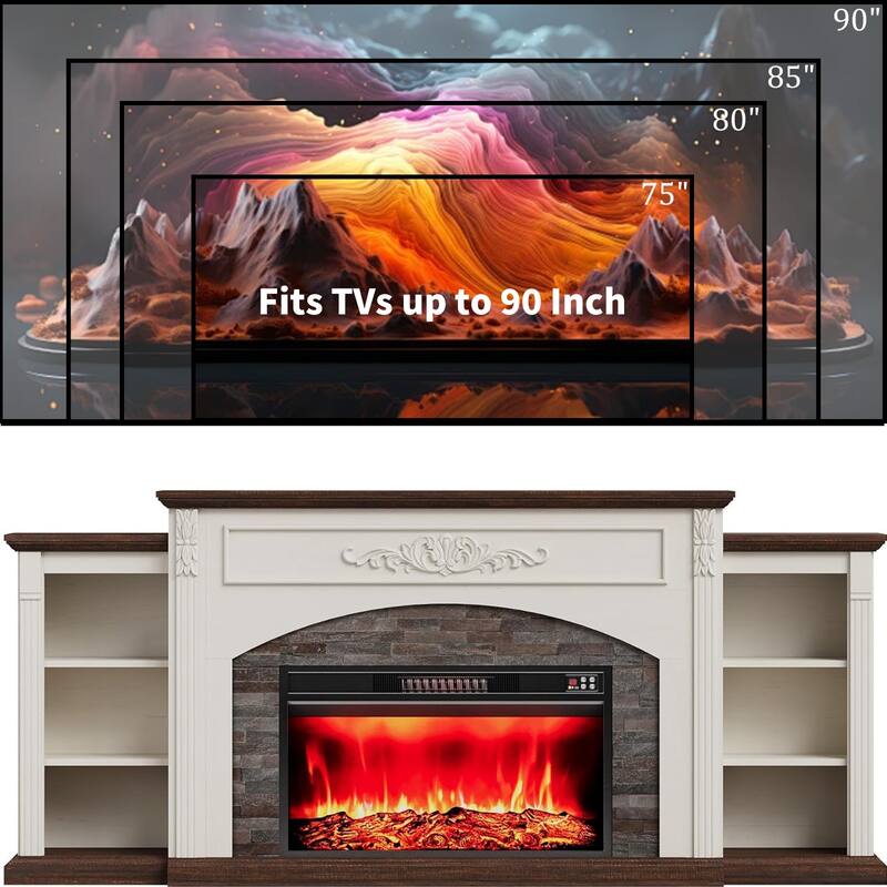 78 inch Electric Fireplace Mantel Fireplace TV Stand Entertainment Center with 30 inch Fireplace Insert Heater and Storage