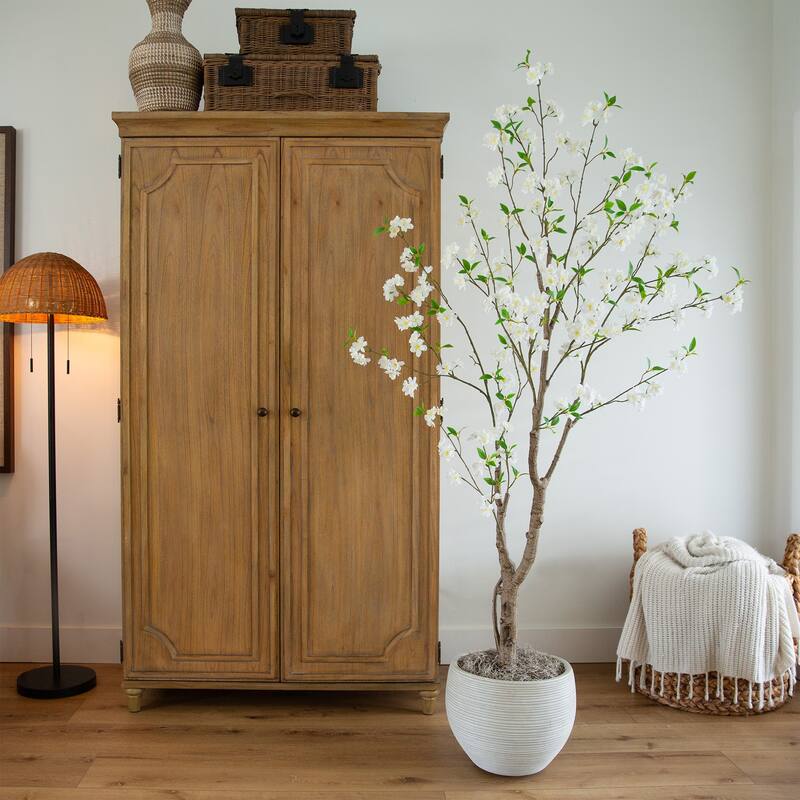 Deluxe Cherry Blossom Artificial Potted Tree - 6' - White